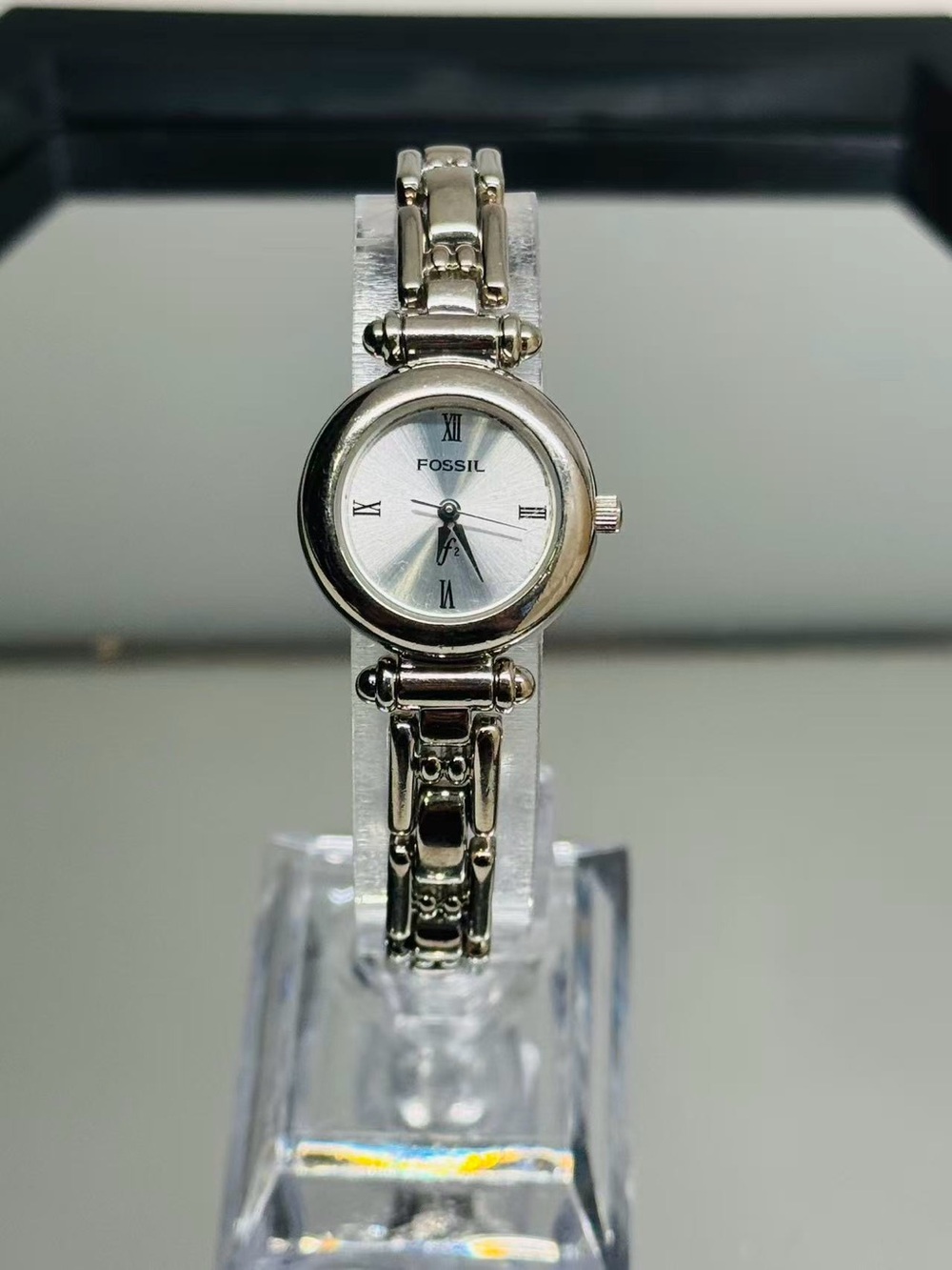 Vintage Fossil F2 Ladies Watch Silver Dial Roman Numerals 22mm New Battery Runs
